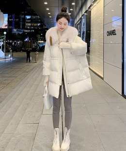 2026冬新款女连帽抽绳收腰中长款大毛领羽绒服加厚面包服外套上衣