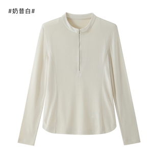 6284极简风腈纶羊毛半拉链长袖T恤女圆领打底衫百搭通勤穿搭上衣