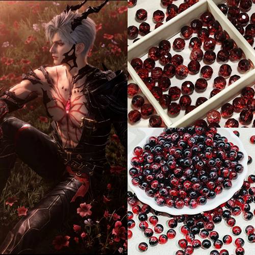 暗夜玫瑰黑红琉璃珠diy串珠配件