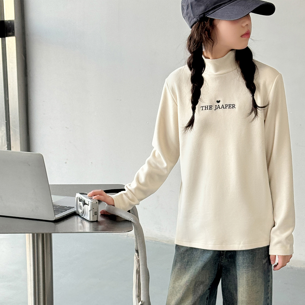 女童德绒打底衫女孩秋冬内搭半高领加绒秋衣女宝宝双面绒上衣童装