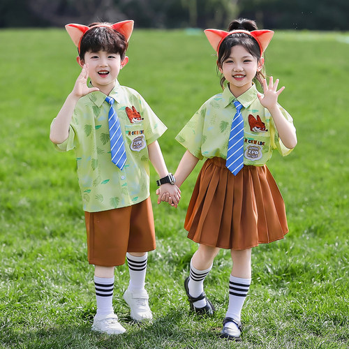 男童套装疯狂动物城尼克狐狸演出服夏季女童六一短袖儿童cos服装