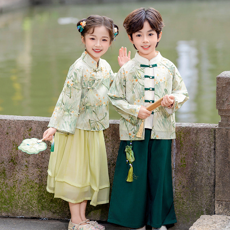 女童国风演出套装春秋新中式表演服两件套唐装汉服中秋节纳福衣服