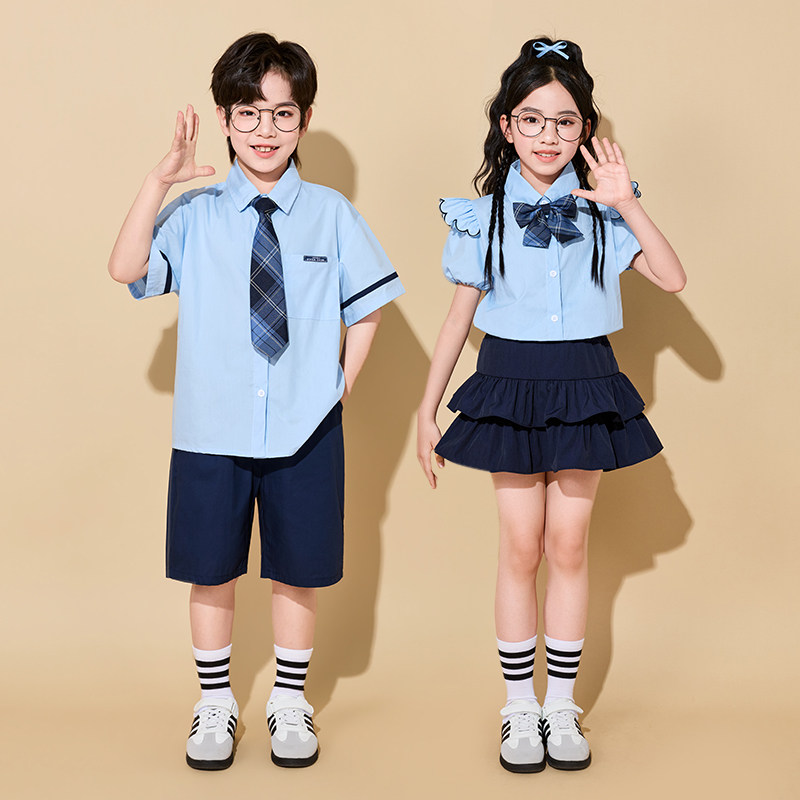 六一儿童节表演服夏季小学生班服园服毕业照学院风衬衫套装演出服