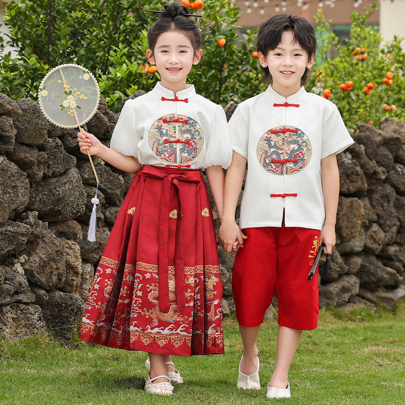 儿童演出服中国范男女通用夏季
