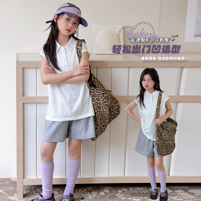女童Polo衫套装夏季韩版女孩短袖短裤两件套中大童运动休闲夏装潮