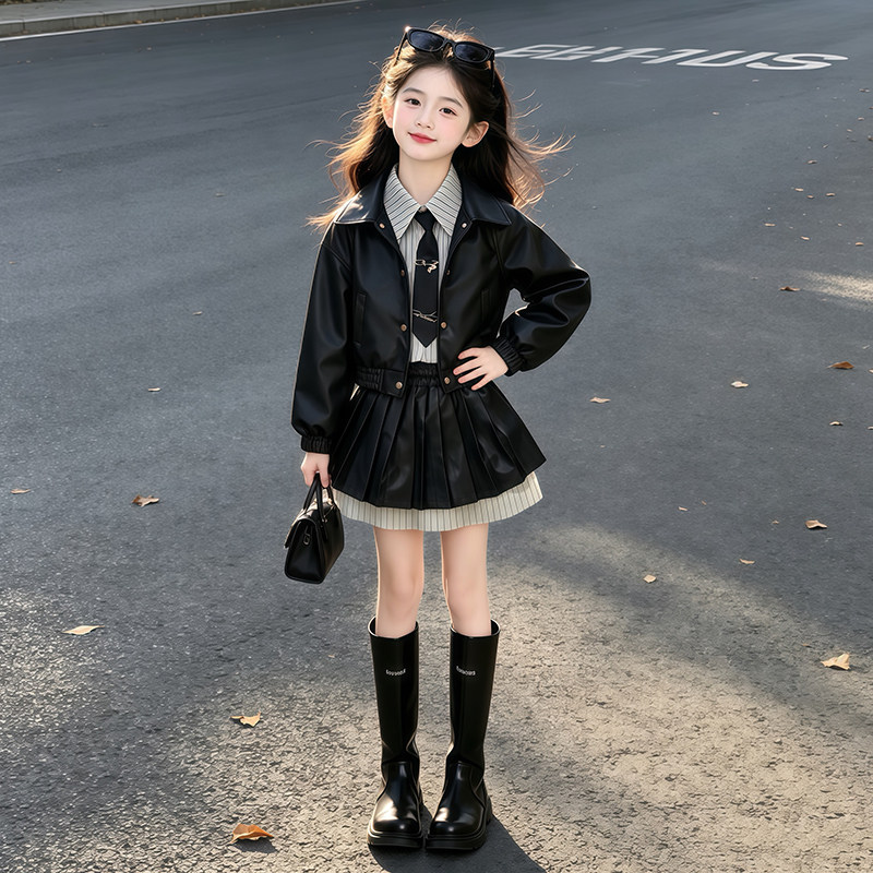 女童秋季学院风海军领卫衣百褶裙两件套2026洋气女孩新款学生秋装