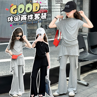女童运动套装夏季韩版女孩不规则长裤两件套中大童休闲裤童装衣服