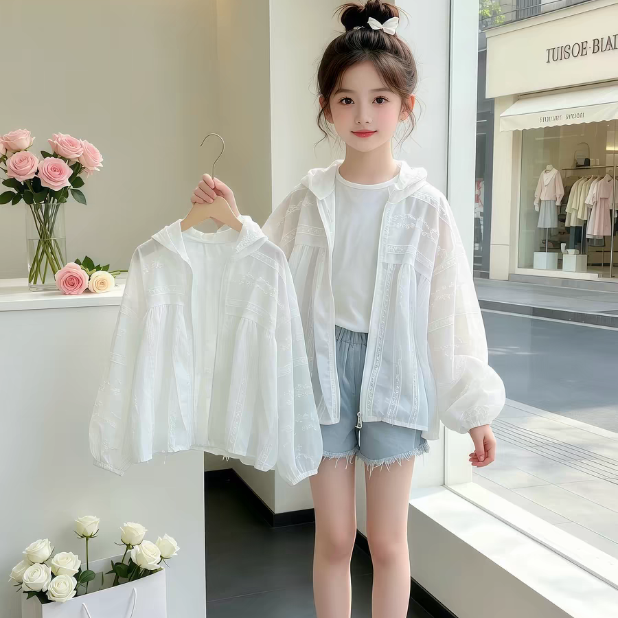 女童防晒衣夏季2026新款韩版女孩长袖连帽外套中大童薄款户外服潮