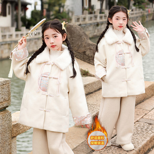 女童新中式毛呢大衣冬季新款儿童中长款国风保暖外套女孩加厚上衣