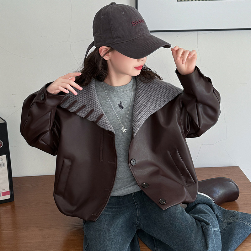 女童披肩皮衣外套春秋新款儿童爆款中大童休闲上衣童装衣服秋装