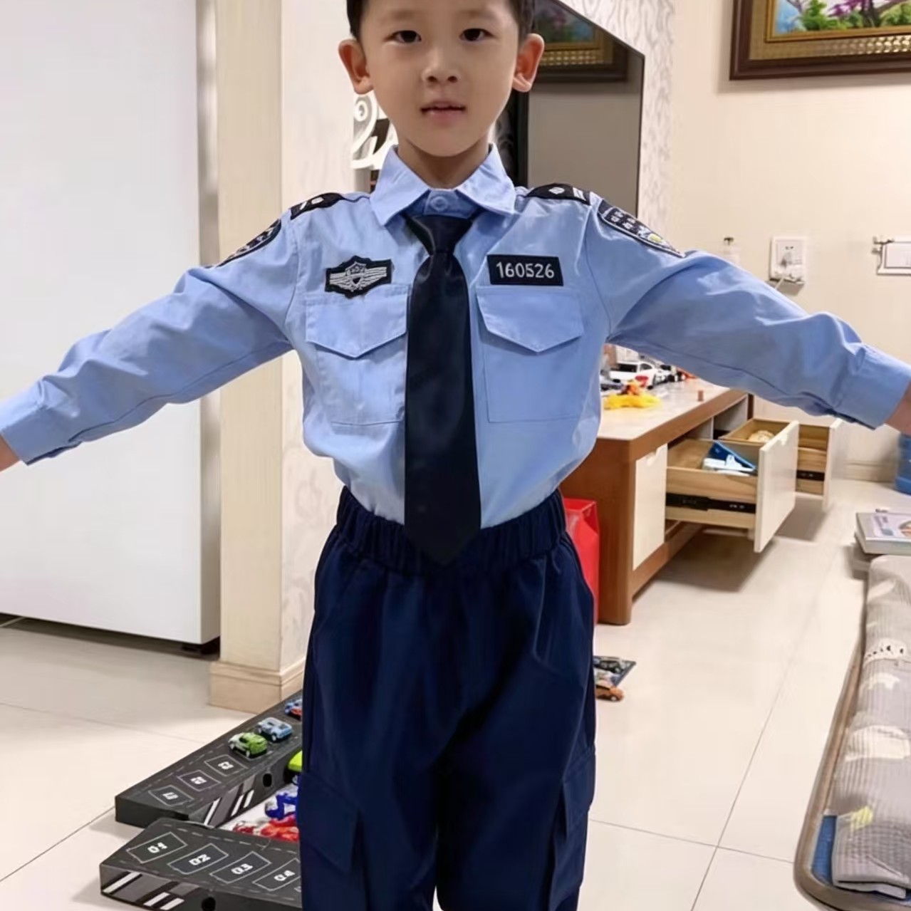 儿童纯棉套装男童长袖交警制服男孩宝宝警服演出服警官服装cos秋