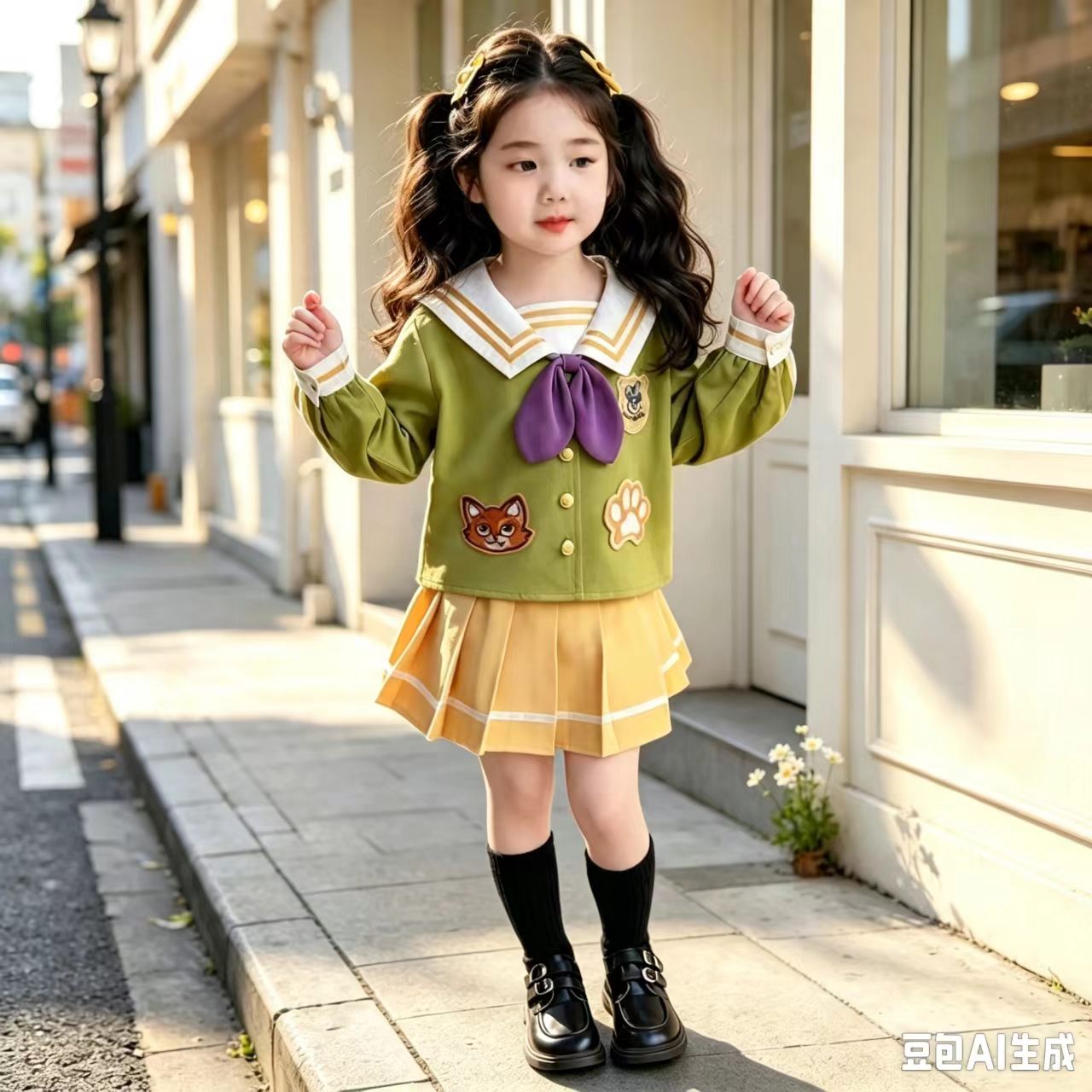 女孩朱迪套装裙春秋新款儿童尼克服学院风海军领上衣裙子两件套潮