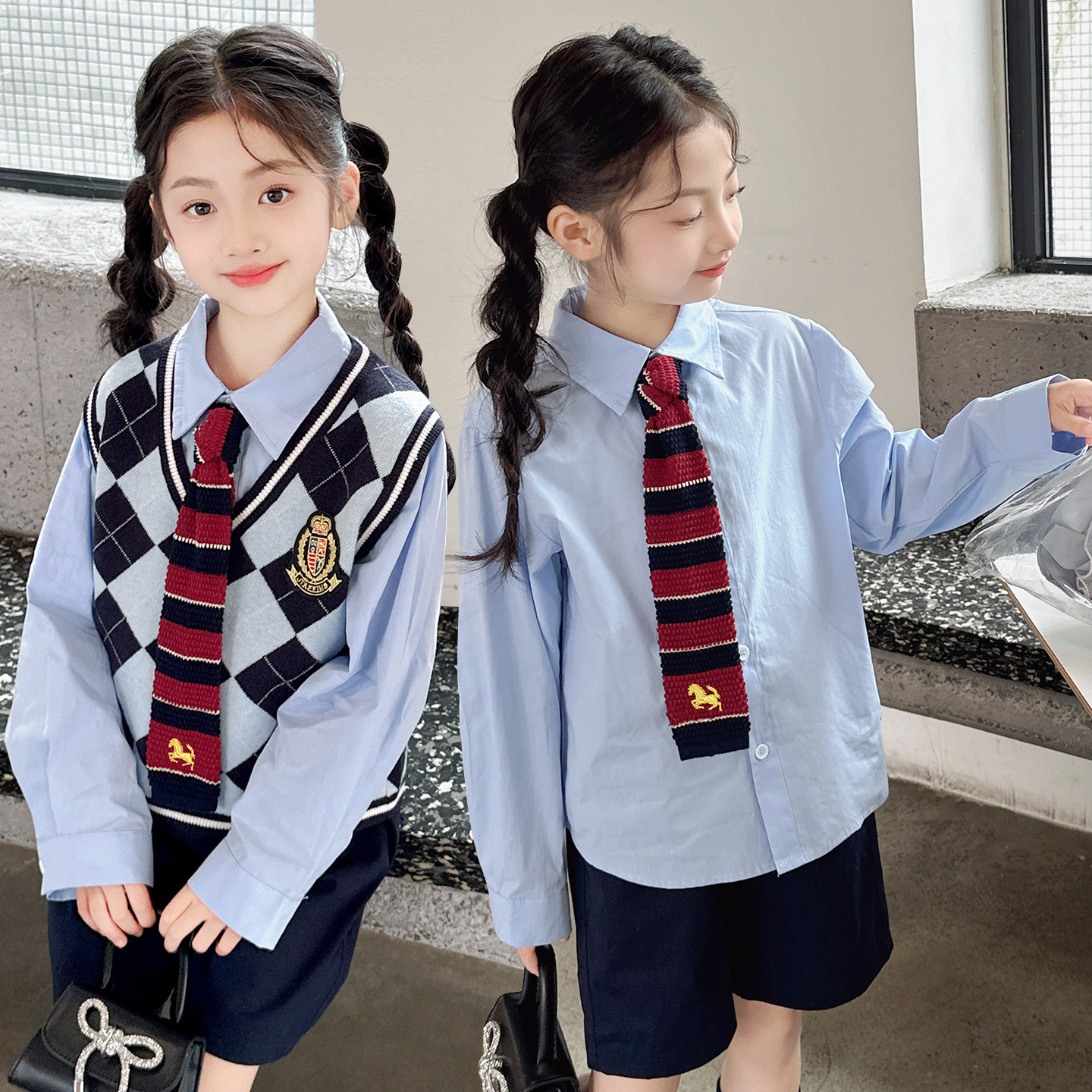 男女童园服校服学院风演出服春秋儿童jk马甲衬衫中裤三件套班服