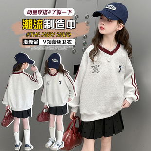 衣服女孩花边V领上衣童装 女童Polo衫 中大童爆款 卫衣秋季 衣服 新款