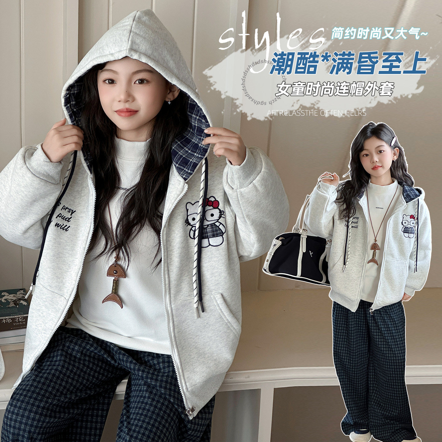 女童加棉保暖潮外套冬季新款儿童连帽加厚外套中大童休闲上衣童装