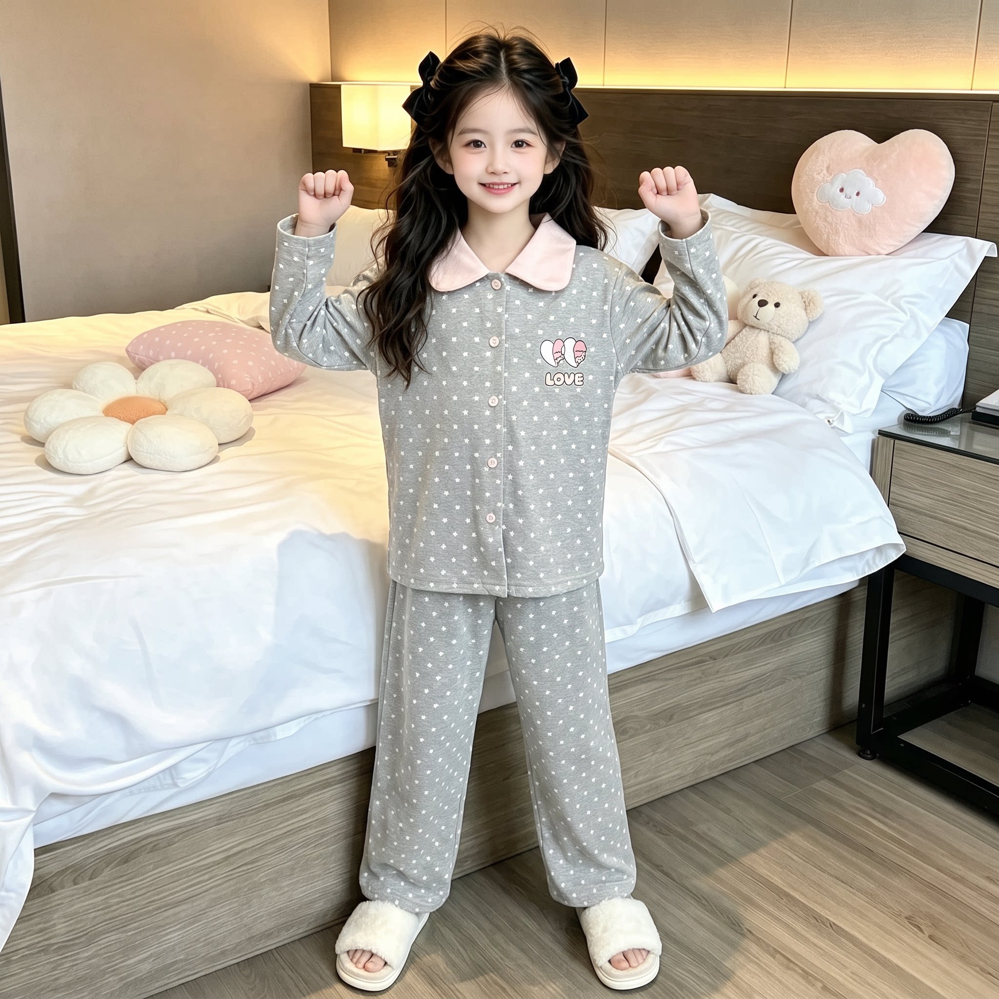 2026新款女童睡衣套装春秋季女孩纯棉长袖儿童家居服两件套童装潮