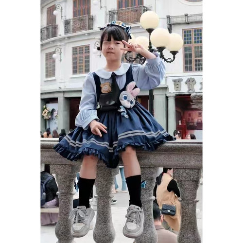 女童疯狂动物城朱迪连衣裙演出服春秋女童兔子警官cos服装尼克裙