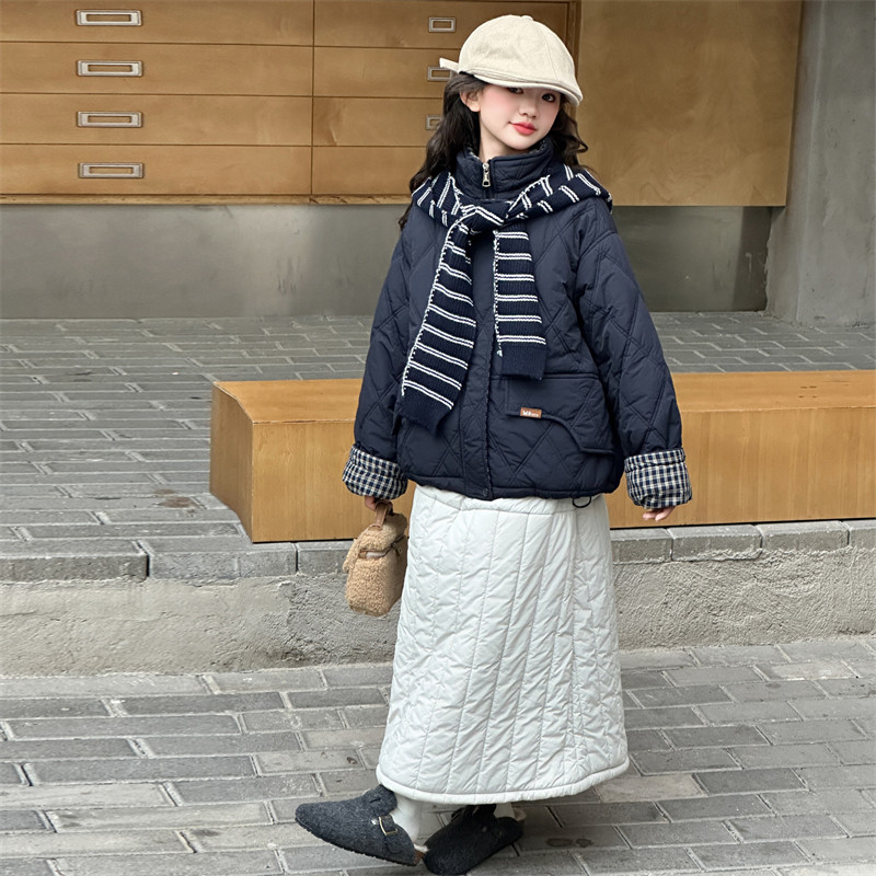 女童加棉保暖潮外套冬季新款儿童连帽加厚外套中大童休闲上衣童装