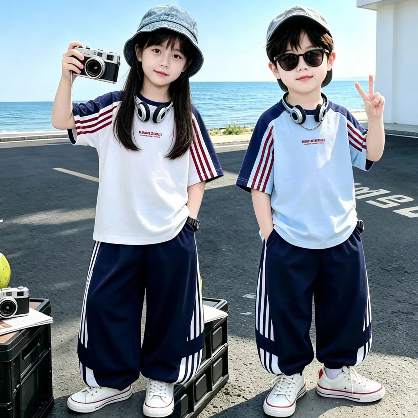 女童短袖运动裤套装夏季新款男孩休闲裤两件套中小童韩系T恤童装