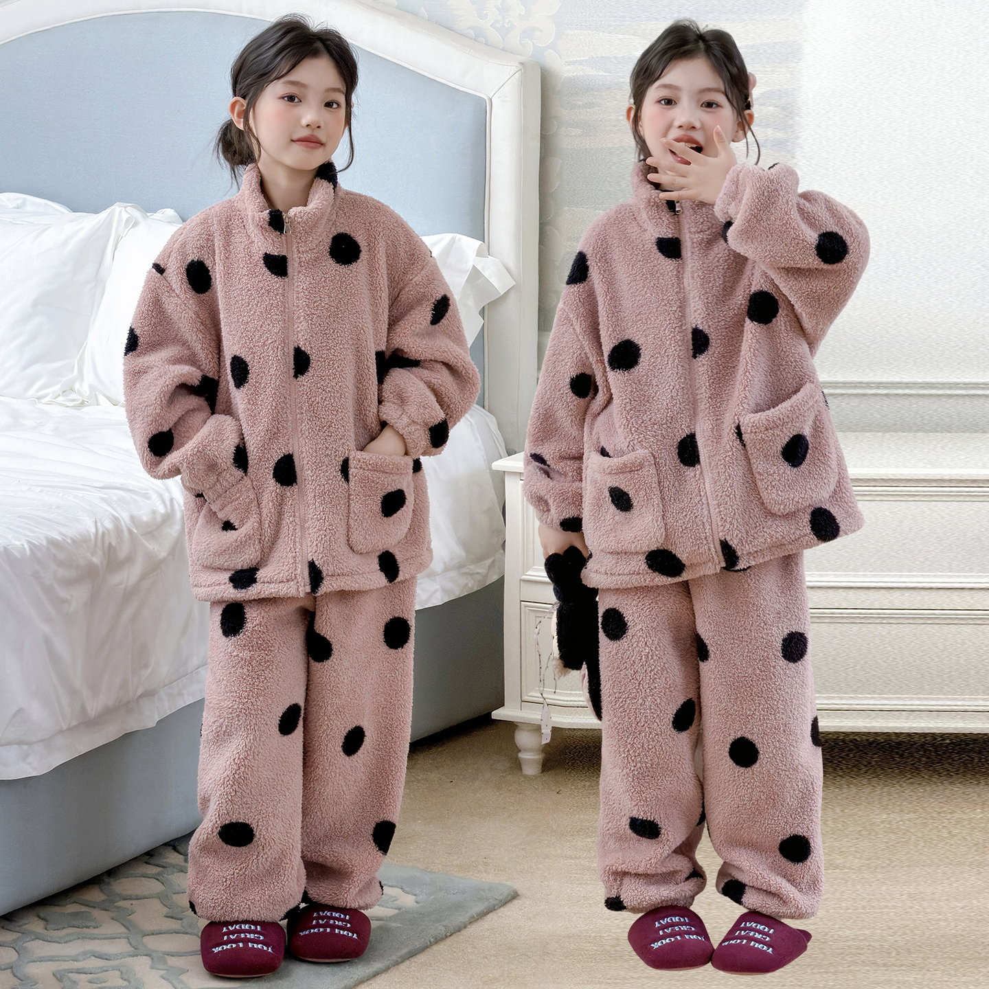 女童睡衣冬季新款儿童家居服套装女大童加绒加厚保暖两件套冬装潮
