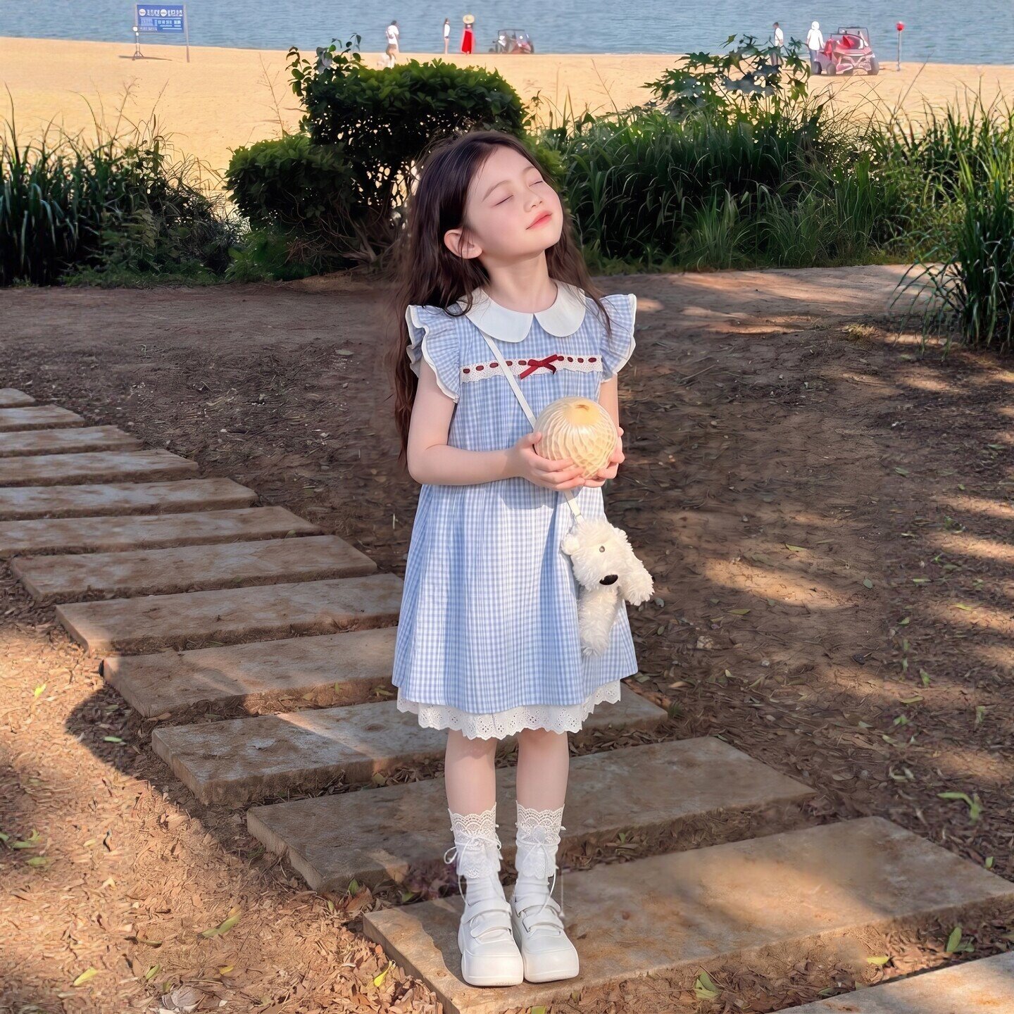 女童短袖连衣裙夏季2026新款女孩娃娃领裙子中大儿童学院风夏装裙