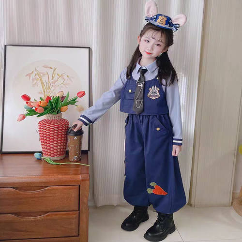 男女童套装疯狂动物城演出服朱迪演出服秋季兔子警官儿童cos服装
