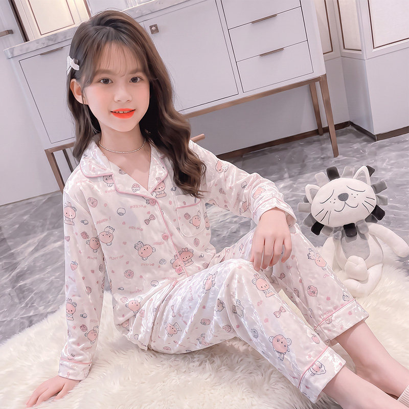女童金丝绒睡衣套装春秋新款女孩开衫家居服两件套中大儿童秋装潮