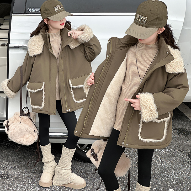 女童冬季棉服2024新款女孩加绒加厚派克服儿童保暖外套童装棉袄潮