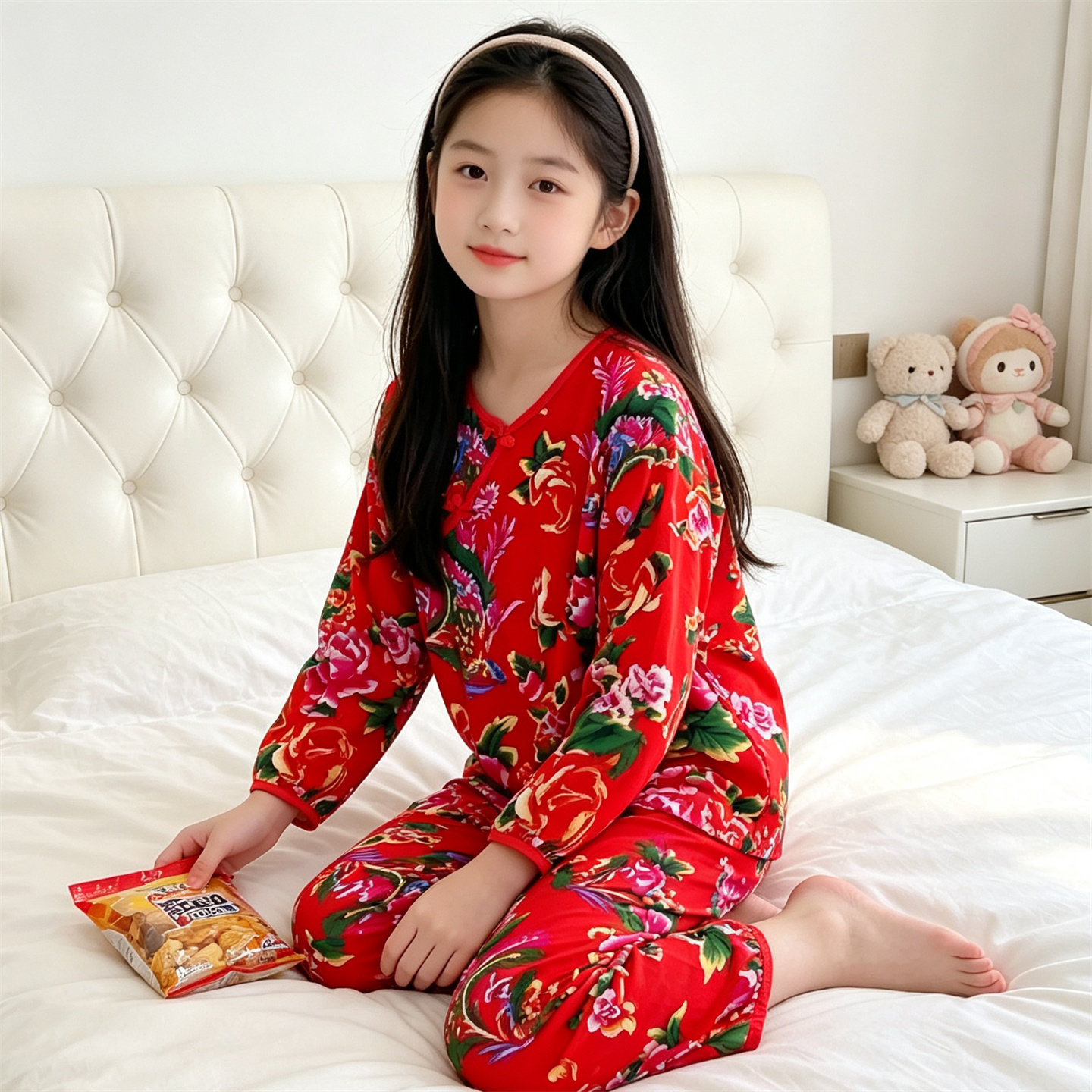 女童长袖睡衣春秋新款儿童棉稠家居服套装东北大花休闲两件套衣服