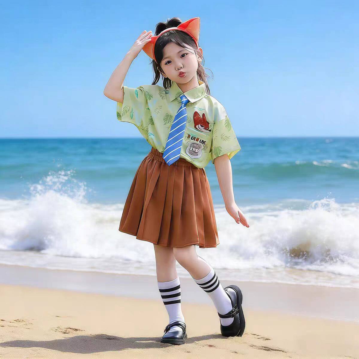 男童套装疯狂动物城尼克狐狸演出服夏季女童六一短袖儿童cos服装