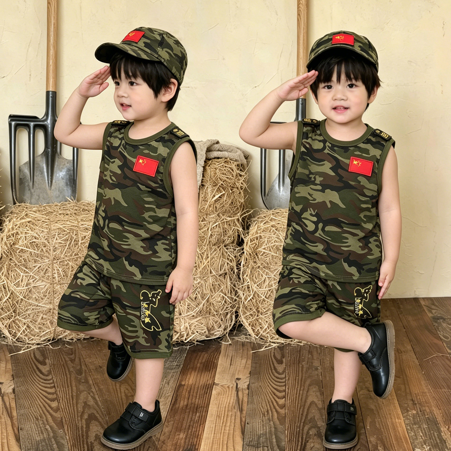 儿童迷彩服套装夏季男童特种兵训练服男孩冰丝凉感背心短裤两件套