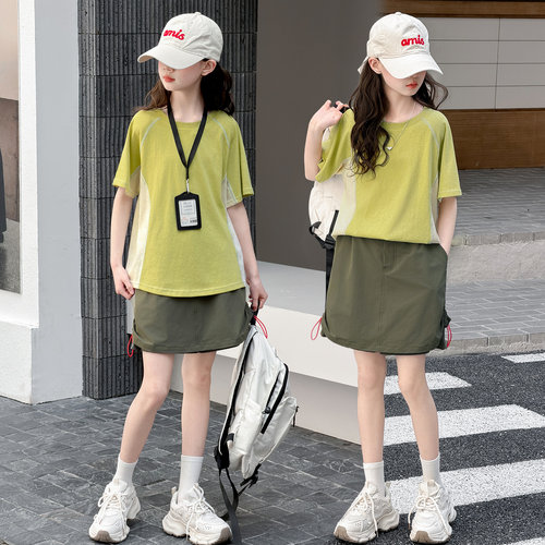 女童短袖短裤夏季新款女孩休闲热裤两件套中大童韩系T恤套装童装