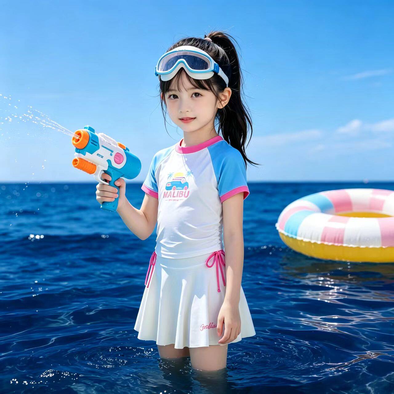 女童夏季速干分体裙式泳衣套装