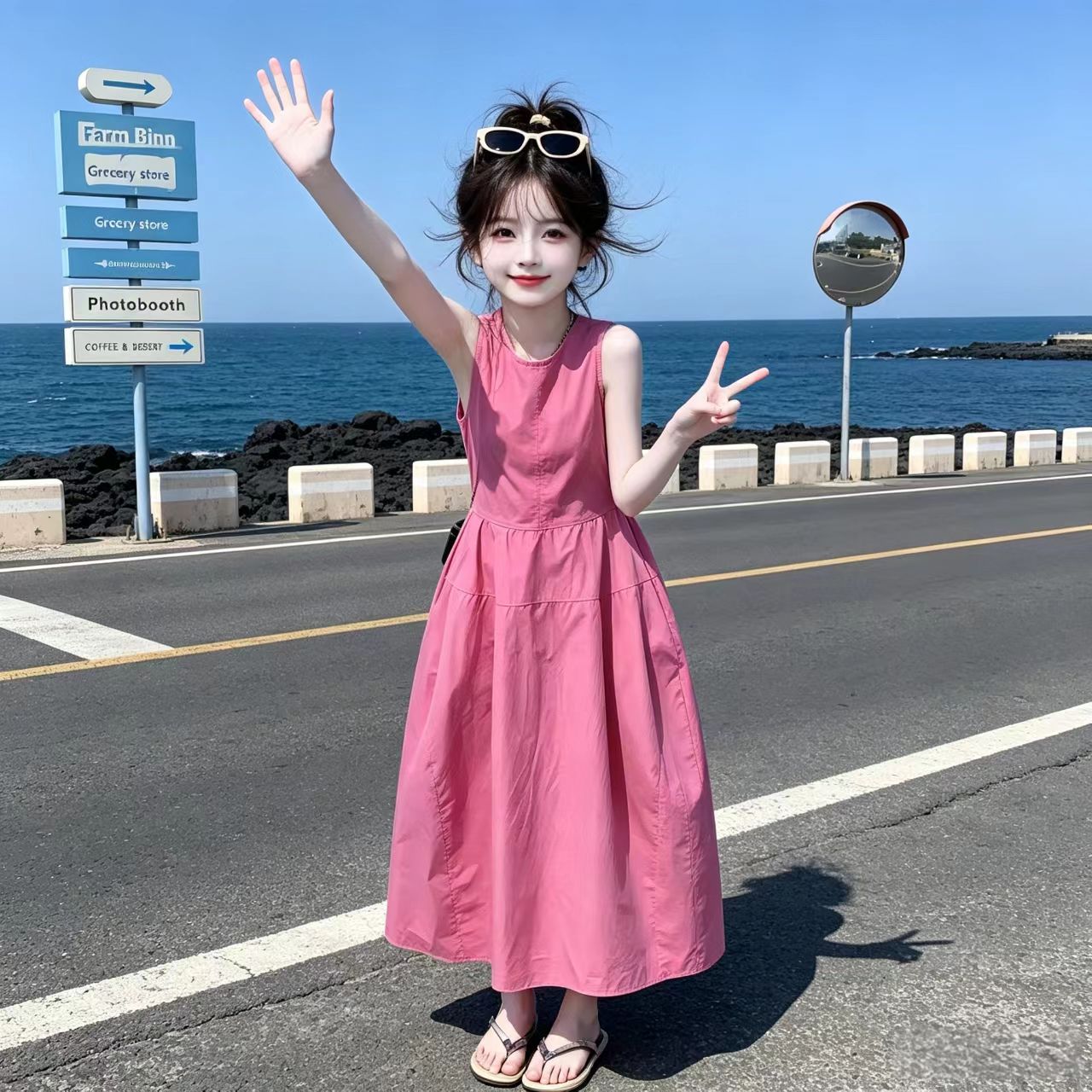 女童无袖连衣裙2026夏季新款女孩简约大方中大儿童韩版洋气裙子