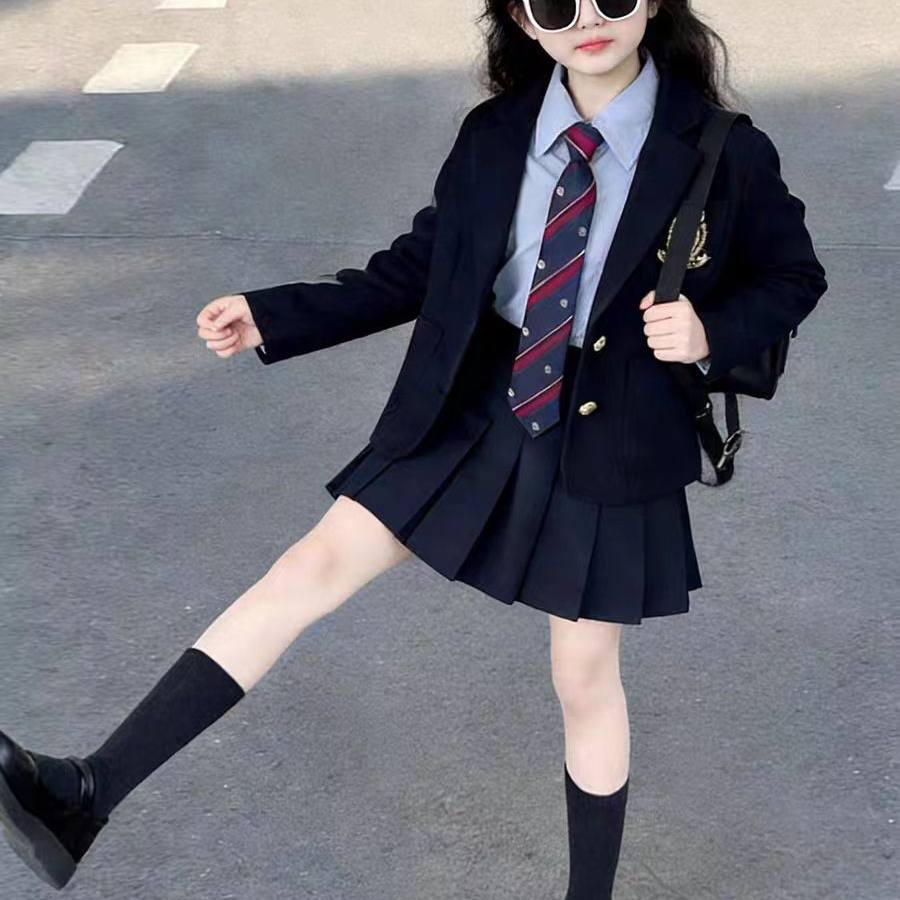 女童园服校服学院风演出服春秋儿童西装外套jk衬衫裙子三件套班服