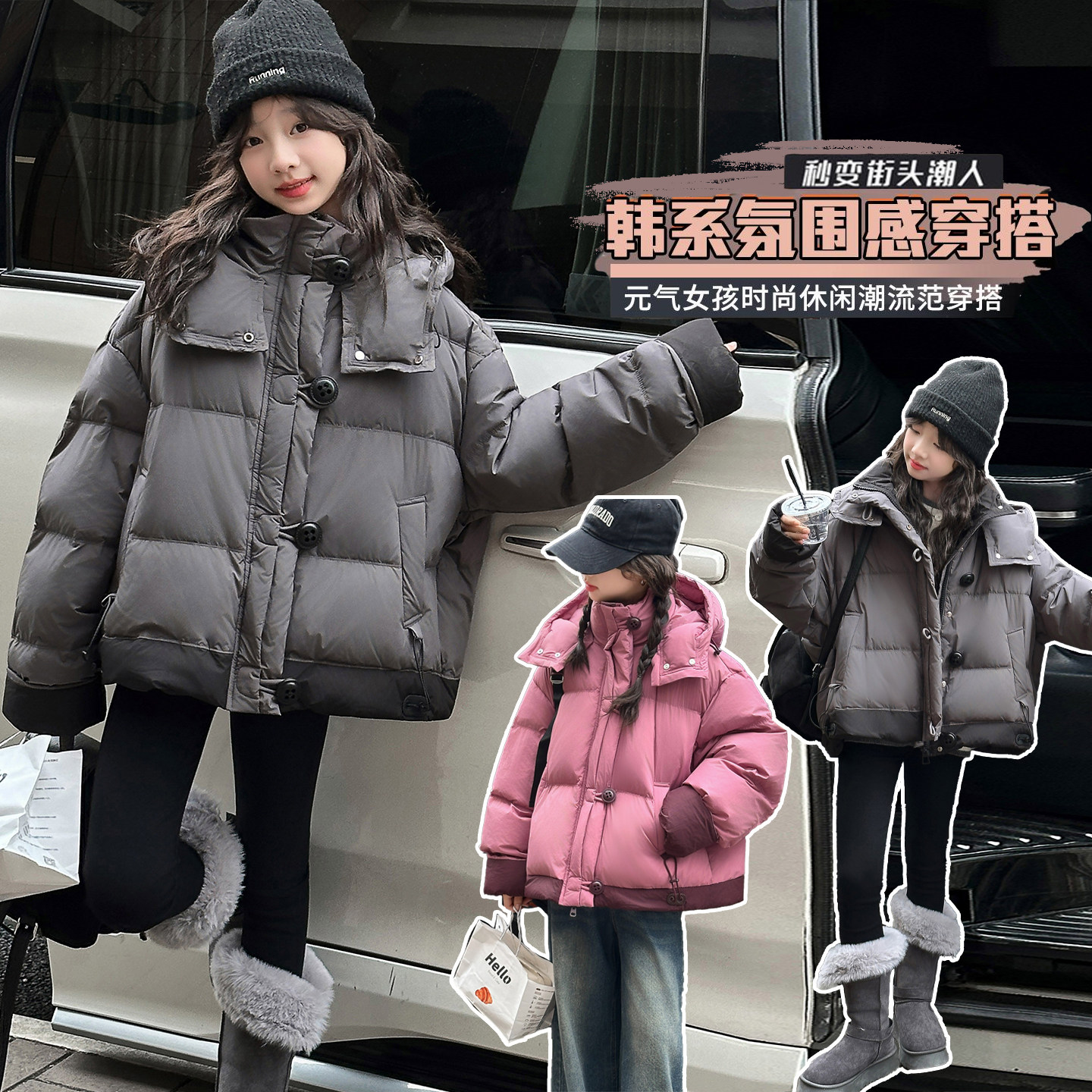 女童羽绒棉服冬季新款儿童加厚保暖棉袄洋气女孩韩版连帽棉衣冬装