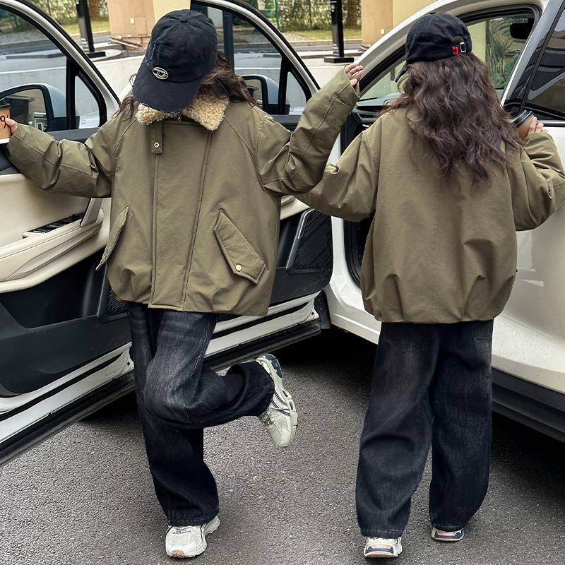 女童冬季棉服2025新款女孩加绒加厚派克服儿童保暖外套童装毛领潮