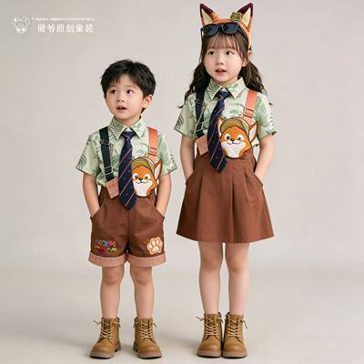 男童套装疯狂动物城尼克狐狸演出服夏季女童兔子警官儿童cos服装