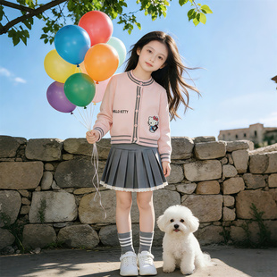 女童百褶裙2026年新款爆火毛衣开衫两件套潮流春秋季套装上衣儿童