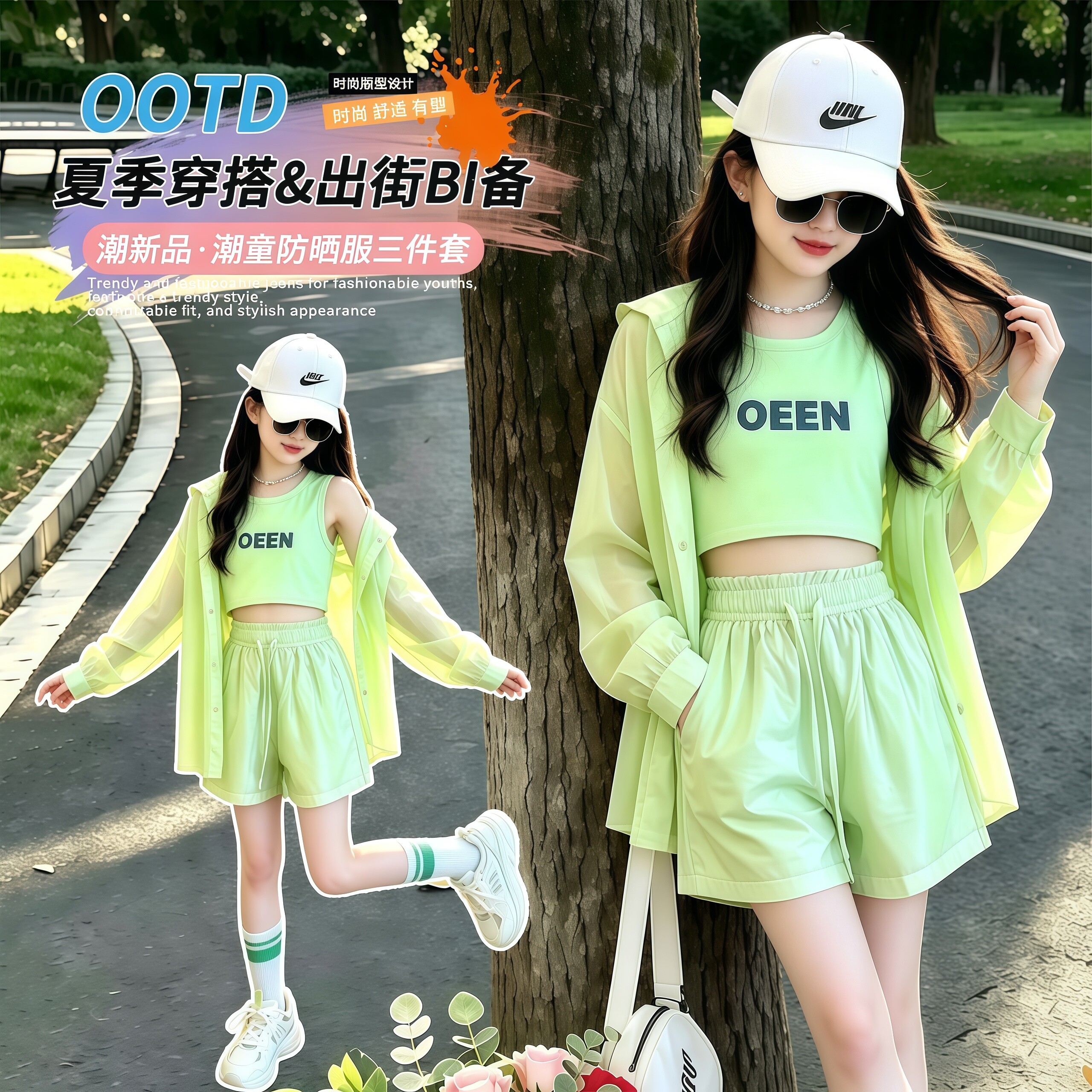 女童防晒衣套装夏季新款儿童速干衣外套女孩凉感长袖防紫外线衣服