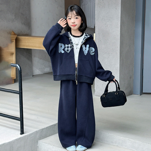 女童连帽外套套装秋季女孩棒球服弯月刀裤两件套韩版休闲运动童装