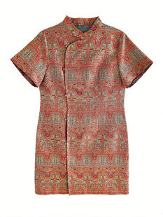 张和才蜀锦裙神鹿高升 对花 新中式连衣裙正品带钢印古蜀锦旗袍裙