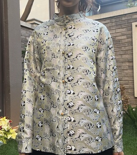 张和才蜀锦东汉小熊猫夹克上衣 新中式国风外套 100桑蚕丝内衬