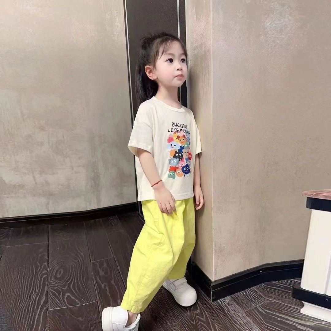 女童套装夏季2025新款女宝宝洋气两件套儿童韩范短袖七分裤子夏装