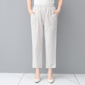 子 老人透气全棉裤 妈妈夏天纯棉九分裤 中老年人松紧腰宽松舒适女裤