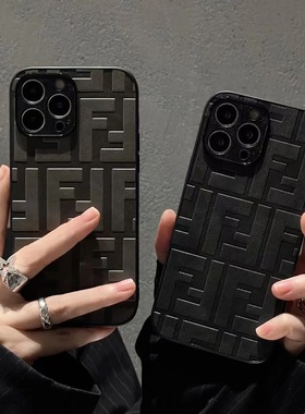 老花大牌FF适用苹果17pro手机壳奢侈iphone16promax高级感15真皮简约全包防摔14奢华高端13磨砂浮雕12潮男女