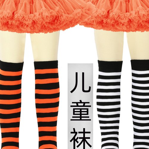 跨境儿童圣诞袜针织条纹高筒袜女童过膝袜欧美长筒袜cosplay袜子