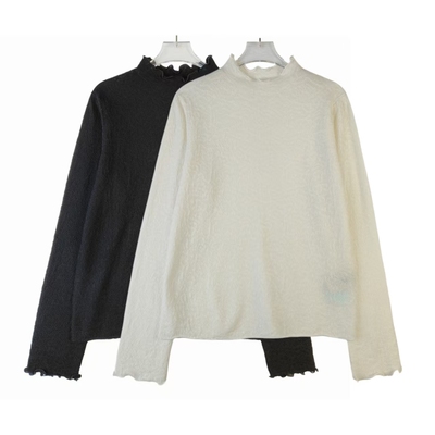 NTWM1921 新款时尚韩版甜美气质木耳边女士美丽诺羊毛上衣