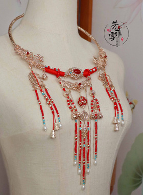 芳菲雪铜镀金长流苏女红色龙