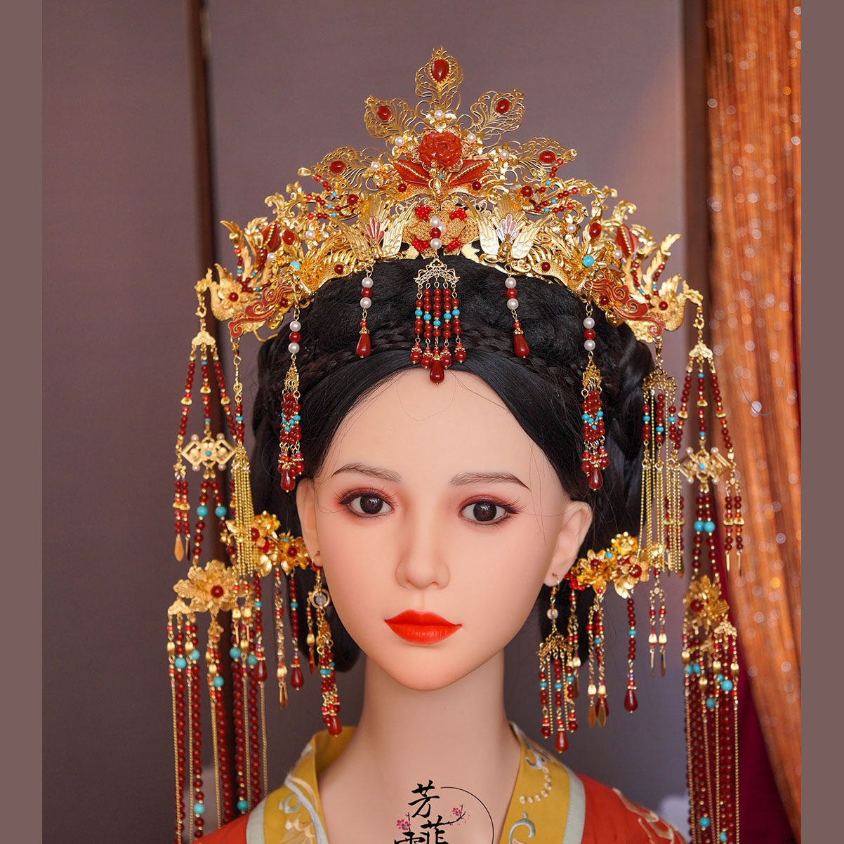 芳菲雪手工汉服明制婚嫁发冠长流发饰